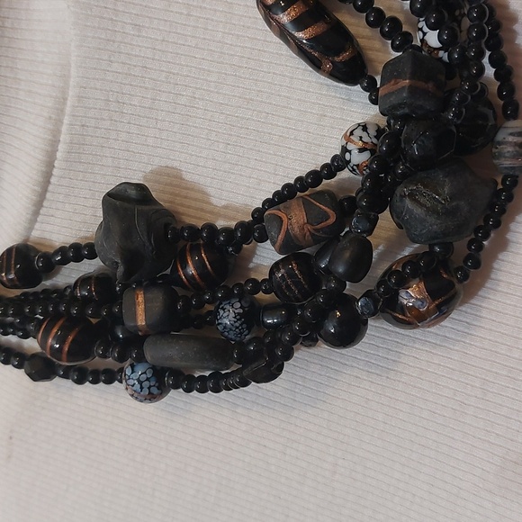 OOAK Unique Vintage Rare Multistrand Beaded Necklace w/ Ceramic Glass and Onyx - Picture 4 of 8
